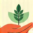 Stylized icon of a hand holding a sprouting plant, representing ethical sourcing.